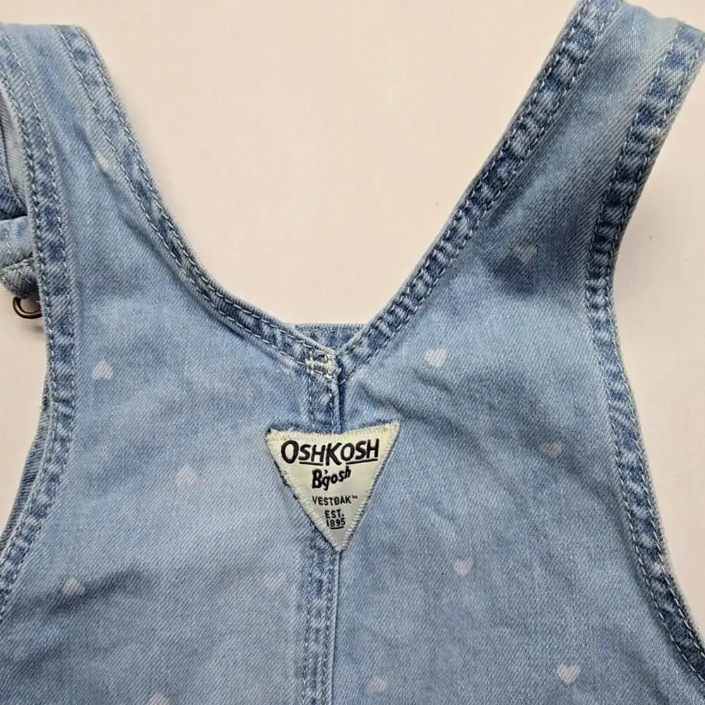 OshKosh B'gosh Heart Print Denim Overalls Light Blue Kids 4T Bibs